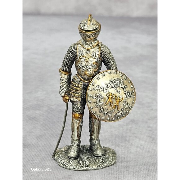 Rare Italy Veronese 2006 Pewter Warrior Knight Statue Figurine w/Sword Shield - Picture 2 of 16